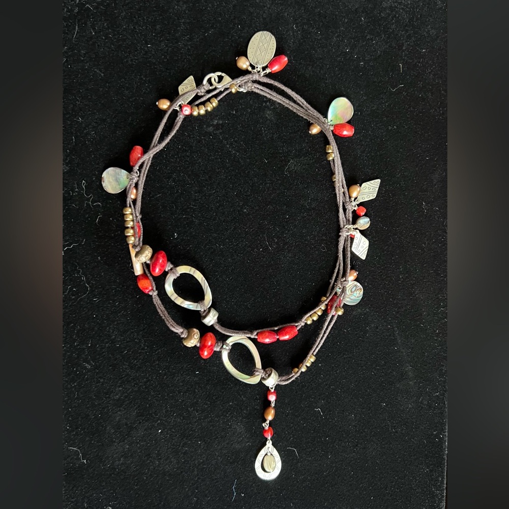 N2116 Retired Sterling Coral Wood Necklace